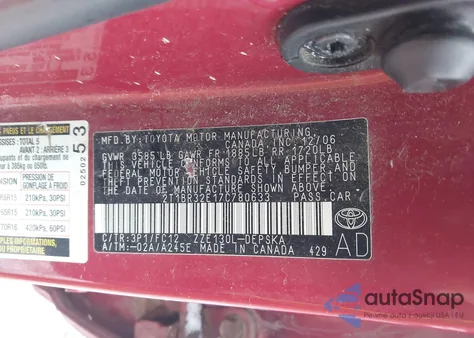 2007 Toyota Corolla S z USA, uszkodzony, nr VIN 2T1BR32E17C780633